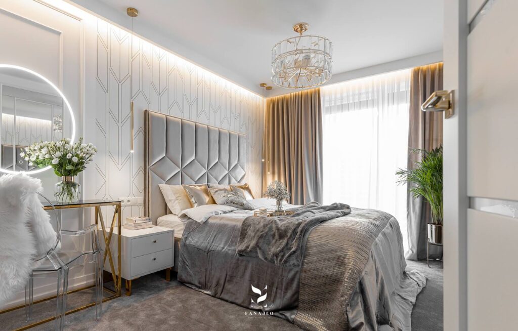 Mardom Decor interior wall and ceiling stucco in a glamorous bedroom arrangement