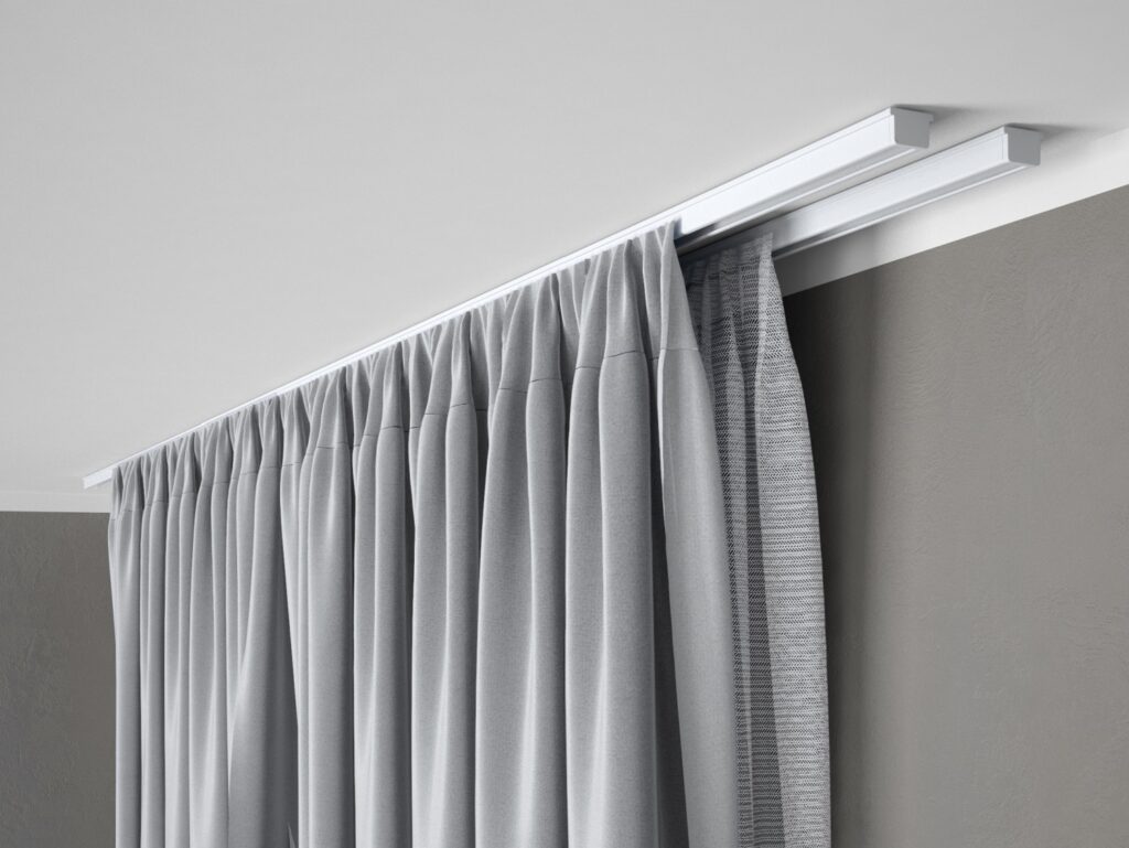 Duo záclonová tyč Mardom Decor: Záclonové tyče pro minimalistický design - bílé dvojité stropní záclonové tyče