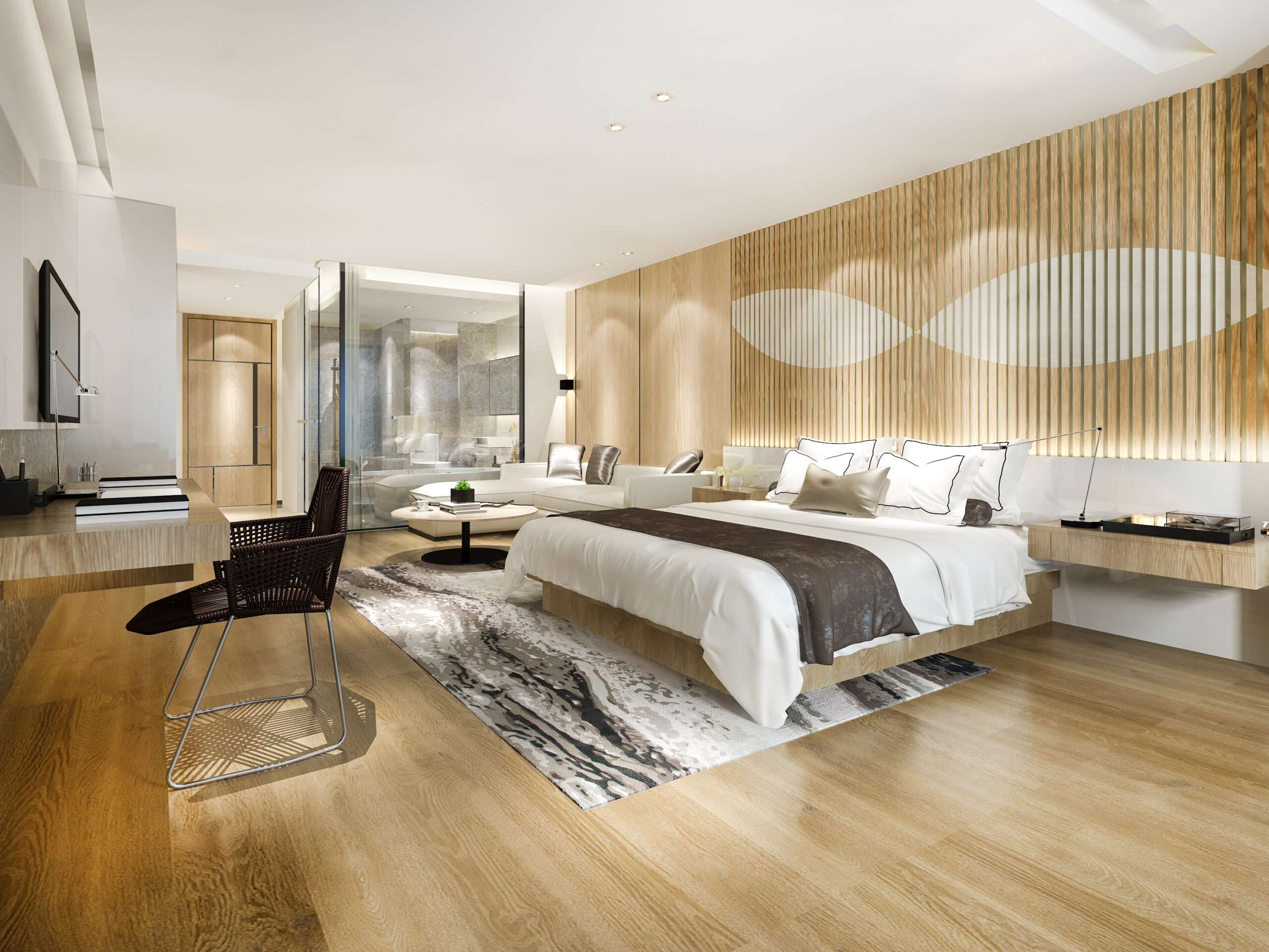 3d rendering modern luxury bedroom suite and bathroom