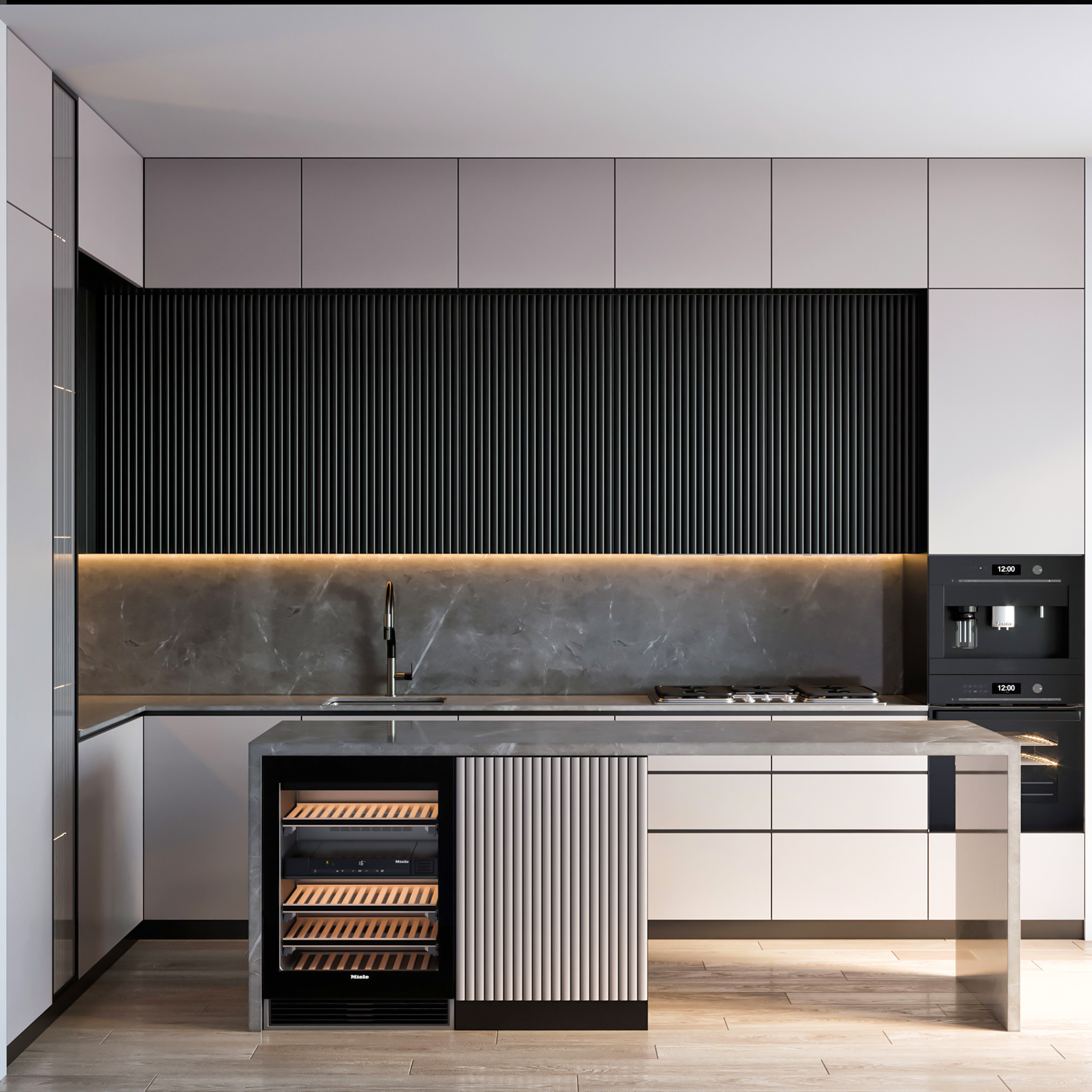3d render modern luxury kitchen furniture interior design 1