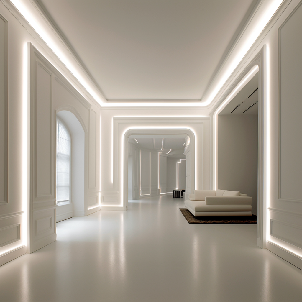Listwa przypodłogowa LED Mardom Decor nowoczesnej aranżacji salonu