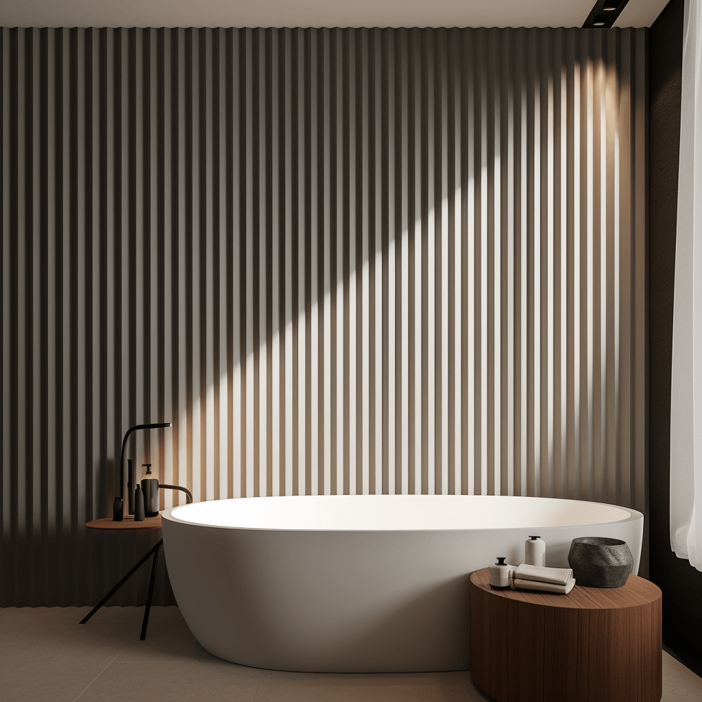 Panel ścienny w łazience WP003 Vivid w kształcie trókąta, zamontowany na ścianie za wanną