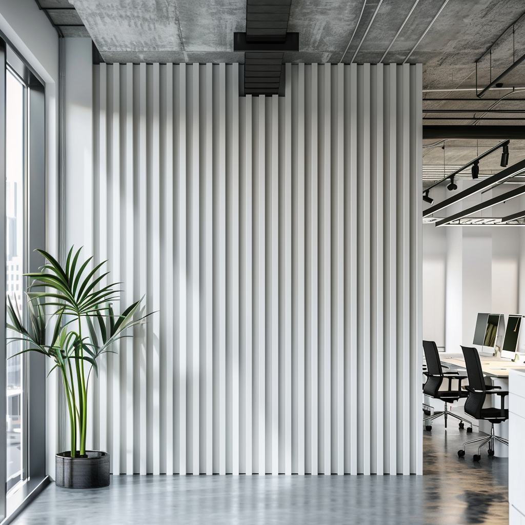 L0301 wall slats from the Largo collection in white Mardom Decor in a modern open space in the office